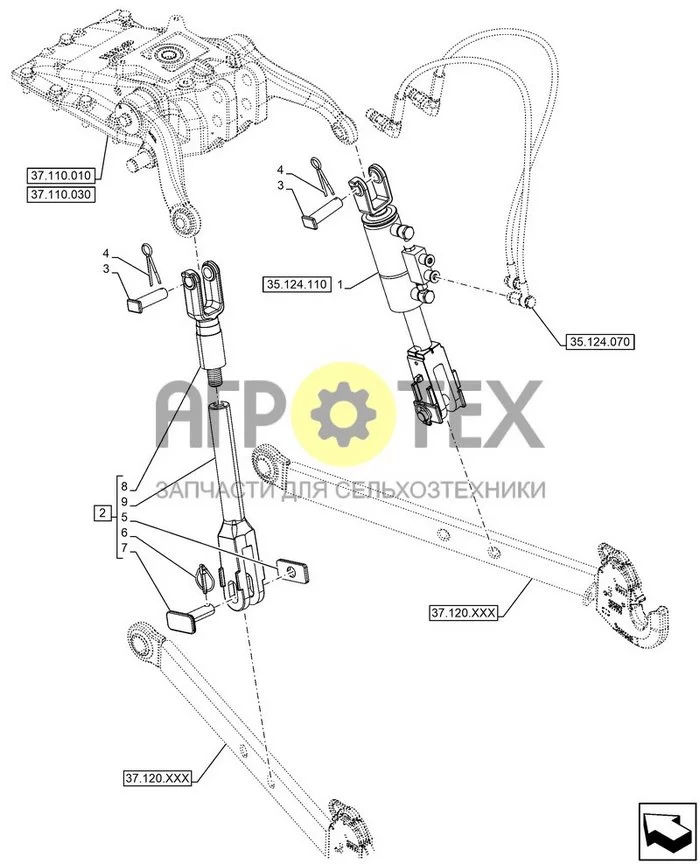 35.124.100 - VAR - 743536, 762947, ЗАДН., 3-Х ТОЧЕЧН. СЦЕПН. УСТ-ВО, РЕГУЛИРОВОЧНЫЙ СТЕРЖЕНЬ, ГИДРАВЛИЧЕСКИЕ, ПРЯМОЙ, КРОНШТЕЙН ; (Var) 346748001, 346748002, 347064001, 347064002, 350728001, 350728002 ; (Tech Type) QUANTUM FARMALL 100CL L/CAB (№4 на схеме)