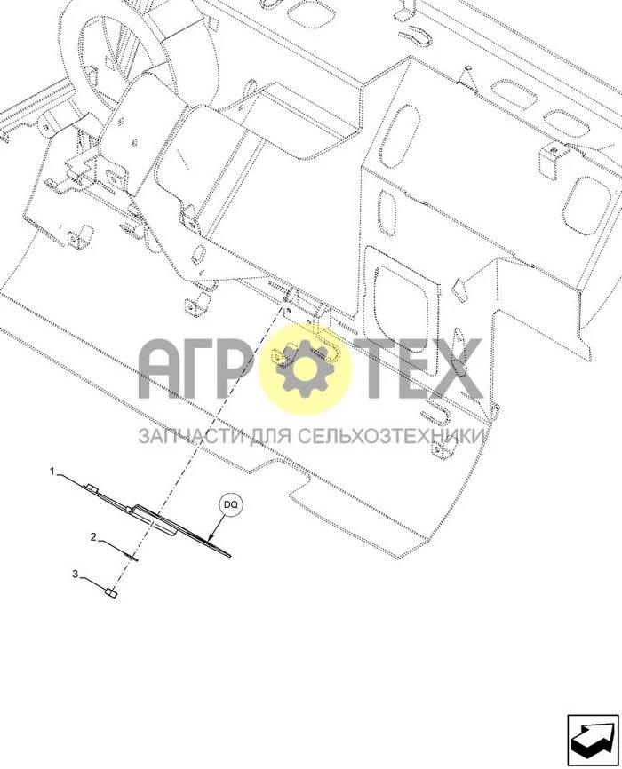 55.100.DQ[010] - ДЕРЖАТЕЛЬ, КРОНШТЕЙН, КАБИНА, OBD CONNECTOR ; (Var) 749975001, 749976001, 749977001, 749978001, 749979001, 749980001, 749981001 ; (Tech Type) TELEHANDLER 133HP 6M, UPLIFT - STAGE V (№2 на схеме)