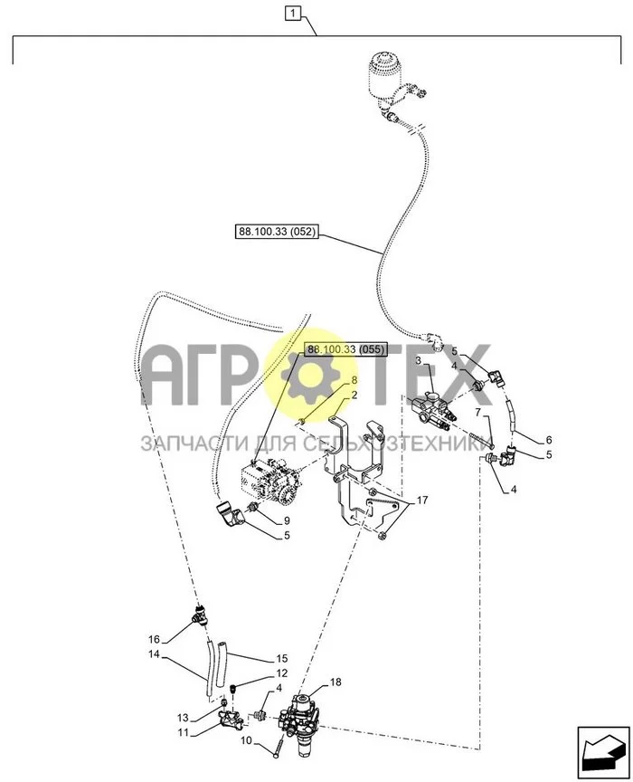 88.100.33[054] - DIA ДИЛЕРСКИЙ КОМПЛЕКТ, ПНЕВМАТИЧЕСКИЙ ТОРМОЗ ПРИЦЕПА, ВОЗДУШНЫЙ ШЛАНГ, ТОРМОЗНОЙ РЕЗЕРВУАР И ТРУБОПРОВОДЫ ; (Tech Type) LUXXUM 100 (№8 на схеме)