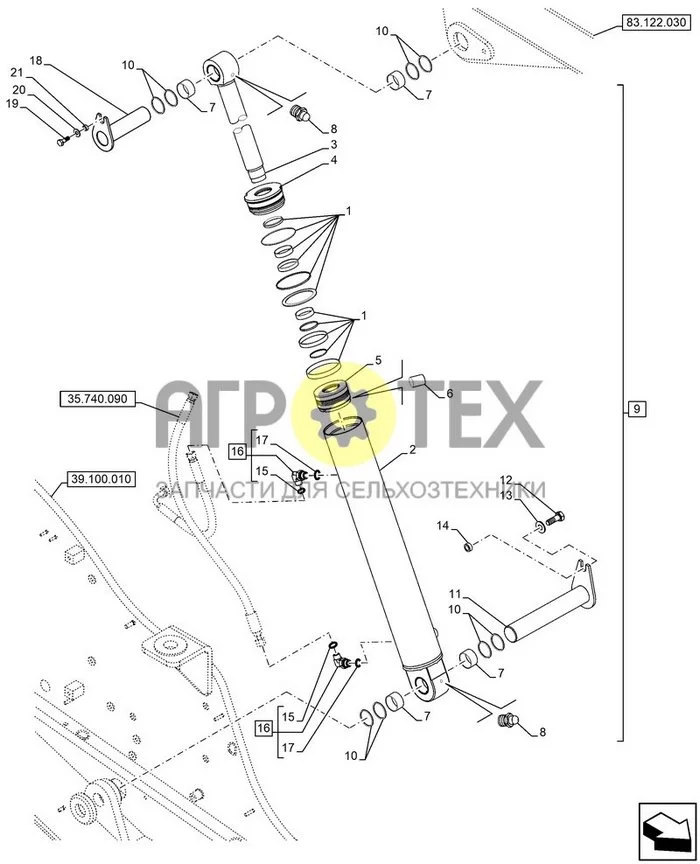 35.740.170 - VAR - 749769 - ЦИЛИНДР СТРЕЛЫ, КОМПЕНСАТОР, 142DEG KINEMATIC ; (Tech Type) FARMLIFT 633 (№13 на схеме)