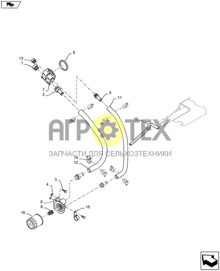 10.304.AJ - УДАЛЕННЫЙ МАСЛЯНЫЙ ФИЛЬТР ДВИГАТЕЛЯ (№16 на схеме)