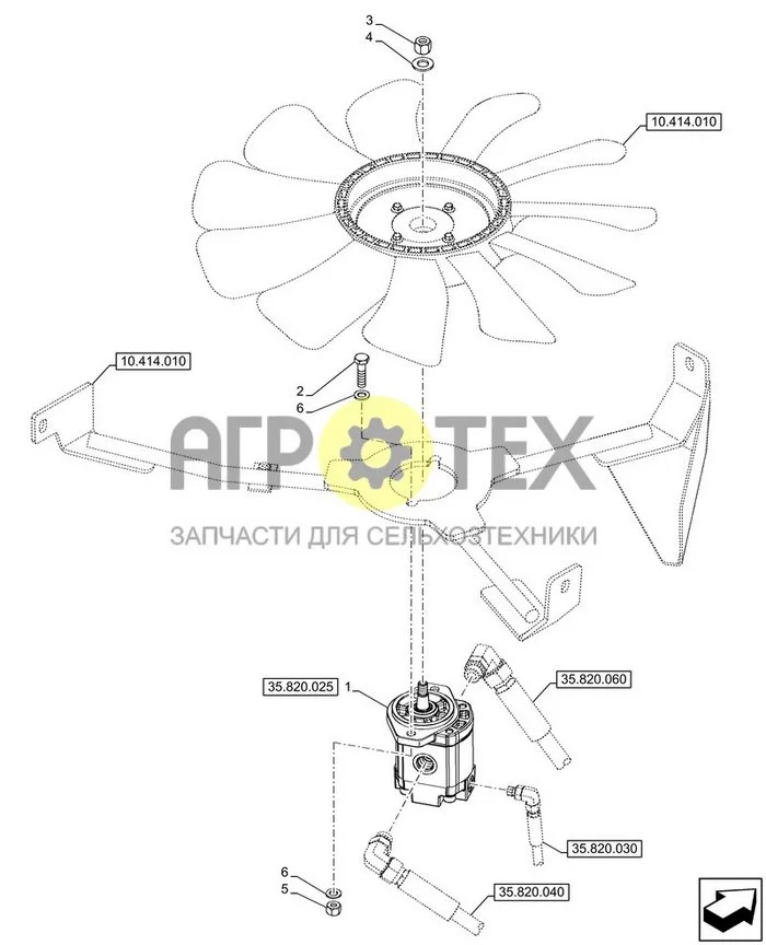 35.820.020 - VAR - 749744 - ВЕНТИЛЯТОР, РАДИАТОР, ГИДРОМОТОР ; (Tech Type) FARMLIFT 633 (№2 на схеме)