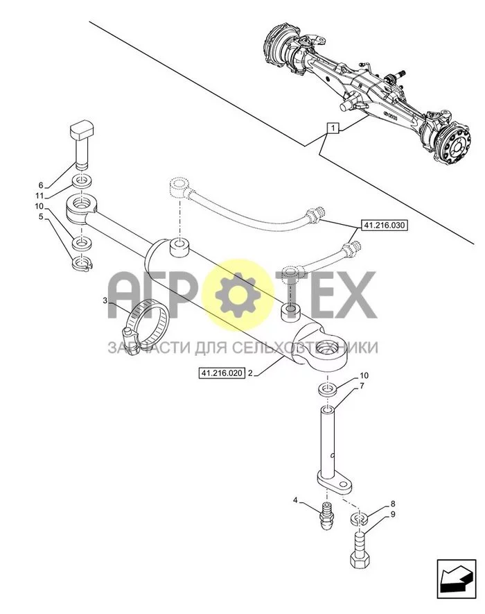 41.216.010 - VAR - 390250 - ПЕРЕДНИЙ МОСТ 4WD, РУЛЕВОЙ ЦИЛИНДР (№11 на схеме)