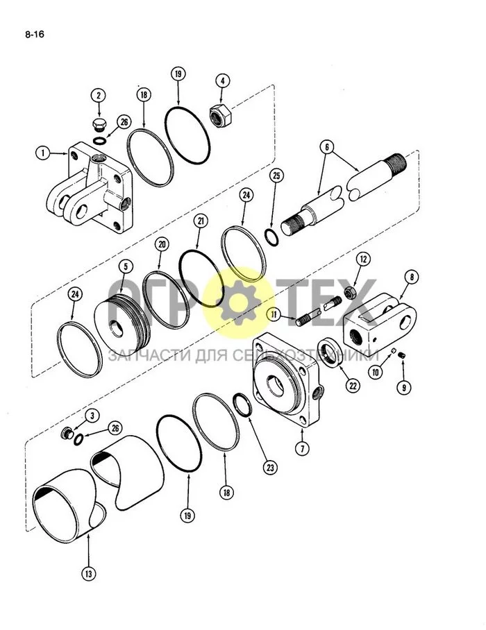 8-16 - ГИДРАВЛИЧЕСКИЙ ЦИЛИНДР С ОТКИДНЫМ ДИСКОМ ДИАМЕТРОМ 4-3/4 ДЮЙМА и ХОДОМ 12 ДЮЙМОВ (№26 на схеме)