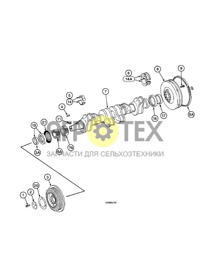 9C-08 - CRANKSHAFT, FLYWHEEL AND BEARINGS (№1 на схеме)