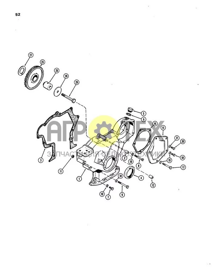 052 - КРЫШКА ГАЗОРАСПРЕДЕЛИТЕЛЬНОГО МЕХАНИЗМА И ШЕСТЕРНЯ ХОЛОСТОГО ХОДА, ДИЗЕЛЬНЫЙ ДВИГАТЕЛЬ 451BDT (№11 на схеме)