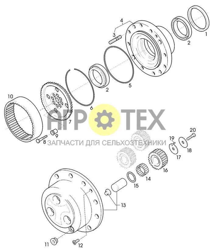 05-24[04] - WHEEL HUB AND EPICYCLOIDAL REDUCTION GEARS FOR SPRING-ACTIONED FRONT AXLE 'F' / CVX 1195, DBD100001- (№9 на схеме)