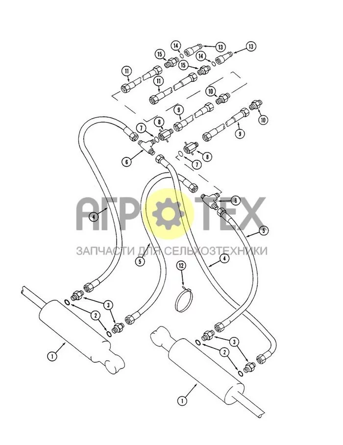 8-008 - ГИДРАВЛИЧЕСКАЯ СИСТЕМА, ПРИЦЕПНЫЕ МОДЕЛИ, ПОДЪЕМНИК РАМЫ C-ОБРАЗНОЙ ФОРМЫ, ГИДРАВЛИЧЕСКИЙ ЦИЛИНДР с ПЕРЕДНИМ И ЗАДНИМ ОТВЕРСТИЯМИ, МАШИНЫ без МУЛЬЧИРОВАТЕЛЕЙ (№12 на схеме)