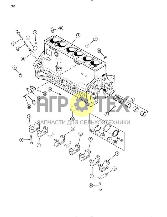 030 - БЛОК ЦИЛИНДРОВ В СБОРЕ, (451B) ДИЗЕЛЬНЫЙ ДВИГАТЕЛЬ (№34 на схеме)