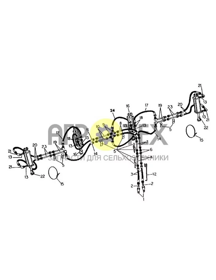 F-23 - ГИДРАВЛИЧЕСКАЯ СИСТЕМА РЕГУЛИРОВКИ ГЛУБИНЫ, КРЫЛЬЧАТОГО ТИПА, С ЦИЛИНДРОМ НА БОЛТАХ, МАШИНЫ ВЫПУСКАЛИСЬ С 1980 ПО 1985 ГОД (№15 на схеме)