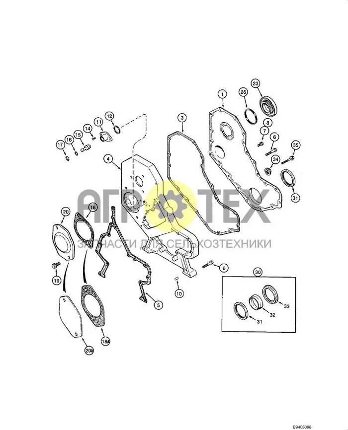 02-08 - FRONT GEAR COVER, 4-390 ENGINE (№18 на схеме)