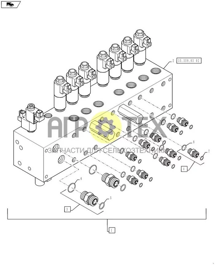 35.359.03[01] - БЛОК КЛАПАНОВ ИЗ 7 СЕКЦИЙ (№8 на схеме)