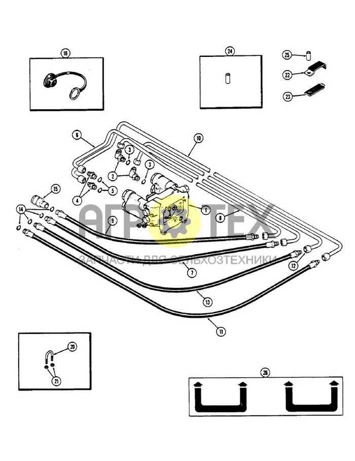 316 - REMOTE HYDRAULIC COUPLER CIRCUITRY, WITH SINGLE DUAL CONTROL VALVE, TRACTOR S/N 8826987 AND AFTER (№21 на схеме)