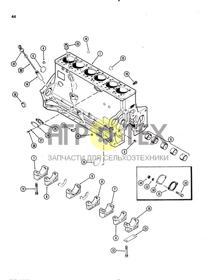 0044 - БЛОК ЦИЛИНДРОВ ДИЗЕЛЬНОГО ДВИГАТЕЛЯ 451B, ИСПОЛЬЗОВАВШИЙСЯ ДО ВЫПУСКА ДВИГАТЕЛЯ 2555990 (№34 на схеме)