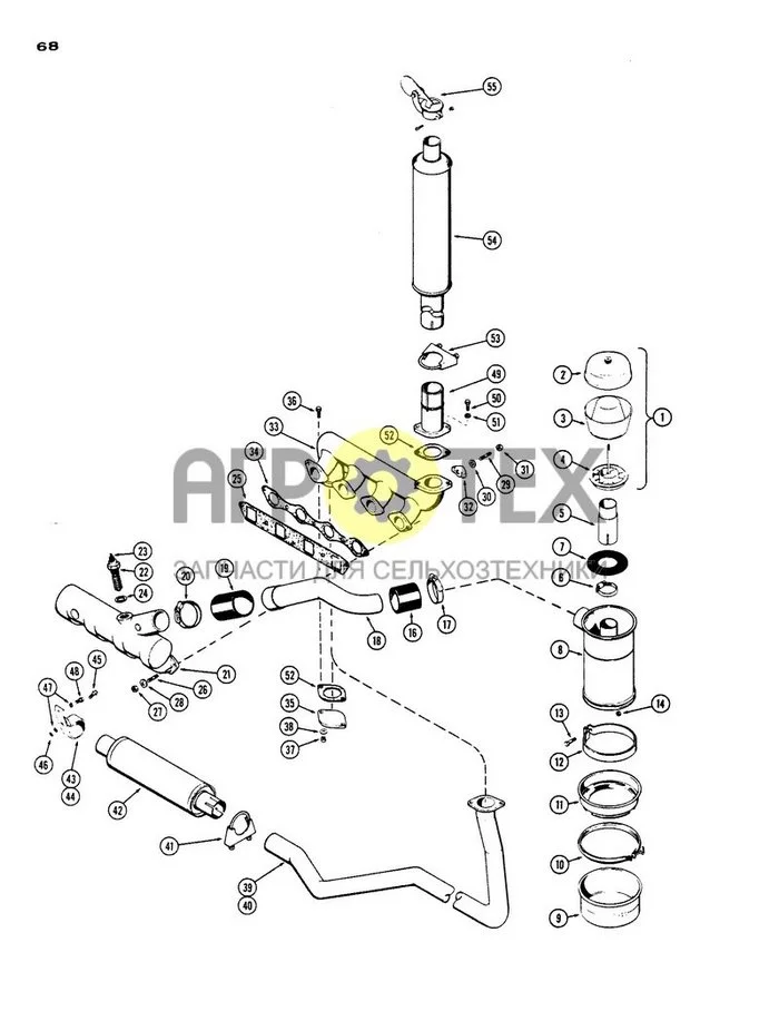 068 - AIR CLEANER, MANIFOLD, MUFFLER, 430, 188, DIESEL ENGINE (№14 на схеме)