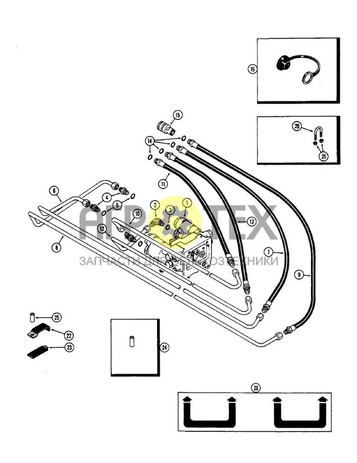 342 - REMOTE HYDRAULIC COUPLER CIRCUITRY, WITH TWIN DUAL CONTROL P.I.N. 8826987 AND AFTER (№21 на схеме)