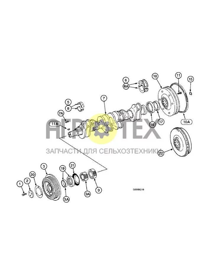 9D-014 - CRANKSHAFT, FLYWHEEL AND BEARINGS (№1 на схеме)