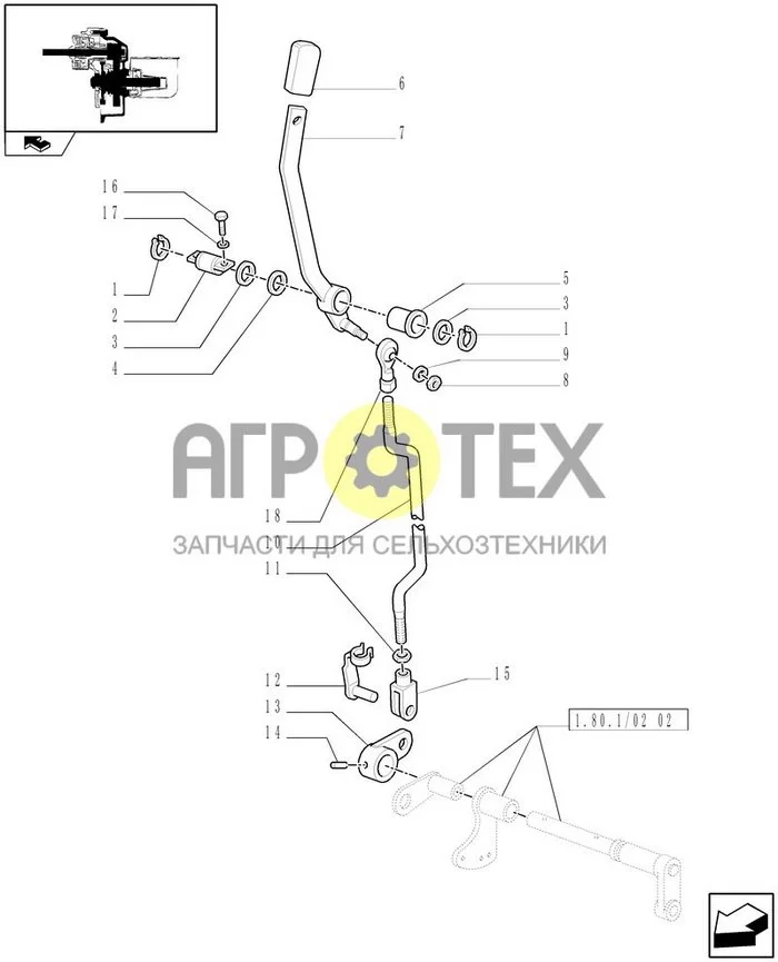 1.80.1/02[04] - МЕХАНИЗМ ОТБОРА МОЩНОСТИ (540-540E ОБОРОТОВ В МИНУТУ) СО ШТАНГОЙ И РУКОЯТКОЙ ДЛЯ РЕГУЛИРОВКИ СКОРОСТИ ВРАЩЕНИЯ (АРТИКУЛ 330804/743519) (№17 на схеме)