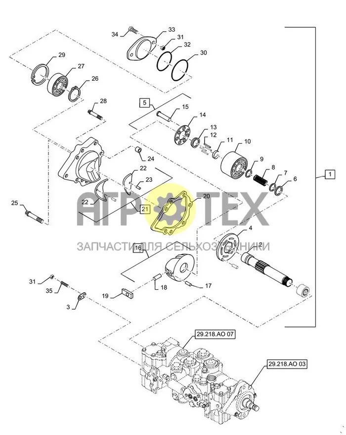 29.218.AO[06] - НАСОС ГИДРОСТАТИКИ, MECHANICAL CONTROLS, ЗАДН. (SR250, SV300, TR320, TV380) (№32 на схеме)