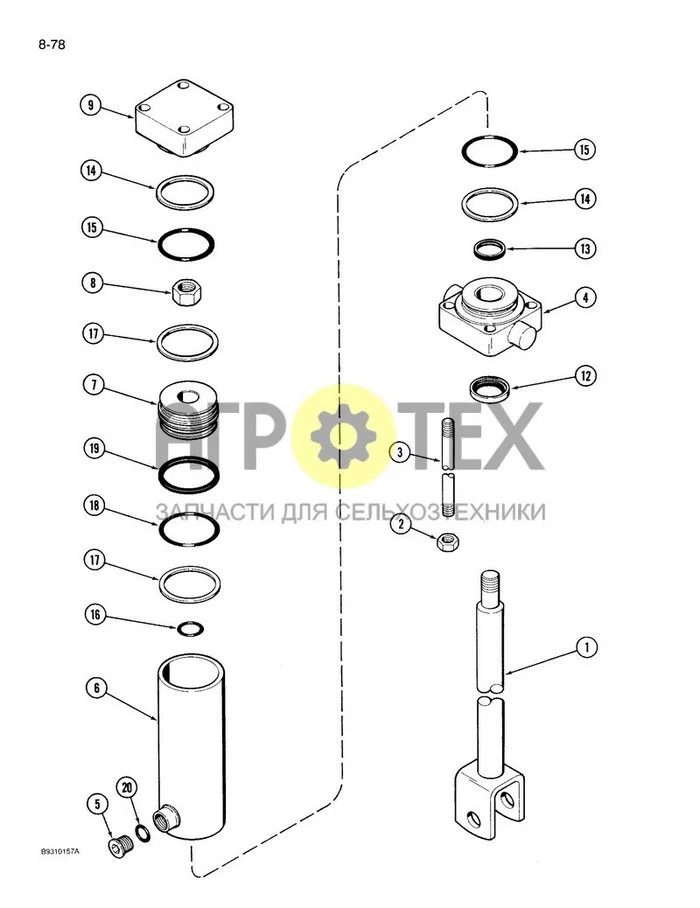 8-078 - ВЕДОМЫЙ ГИДРОЦИЛИНДР ПРИВОДА/НЕСУЩЕГО КОЛЕСА (№20 на схеме)