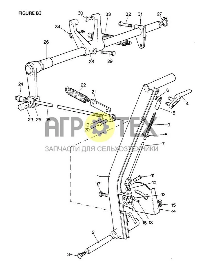 B3-1 - МУФТА, РУЧНОЙ РЫЧАГ ДЛЯ МУФТЫ ОТБОРА МОЩНОСТИ, 1410, 1412, 1412G (№0 на схеме)