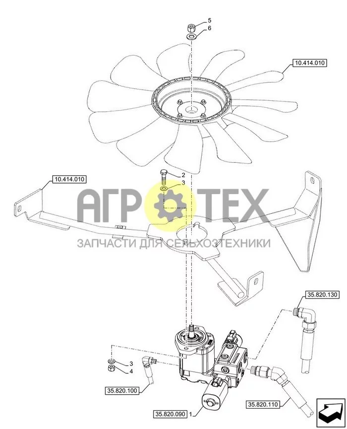 35.820.080 - VAR - 749772 - РЕВЕРСИВНЫЙ ВЕНТИЛЯТОР, РАДИАТОР, ГИДРОМОТОР ; (Tech Type) FARMLIFT 633 (№2 на схеме)