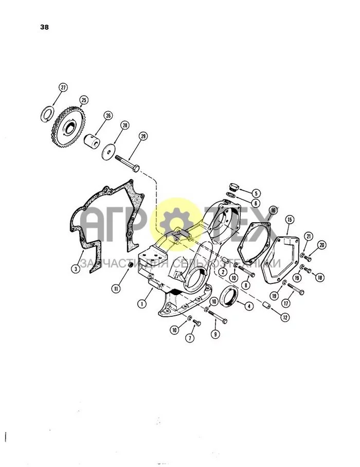 38 - КРЫШКА ЗУБЧАТОГО КОЛЕСА ГАЗОРАСПРЕДЕЛИТЕЛЬНОГО МЕХАНИЗМА И ПРОМЕЖУТОЧНАЯ ПЕРЕДАЧА (№11 на схеме)