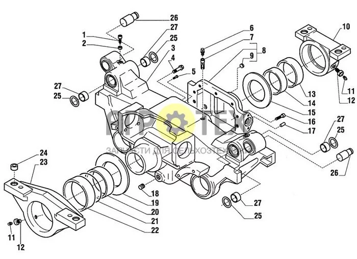 05-19[01] - FRONT AXLE HOUSING FOR SPRING-ACTIONED FRONT AXLES 'E, F' (№5 на схеме)