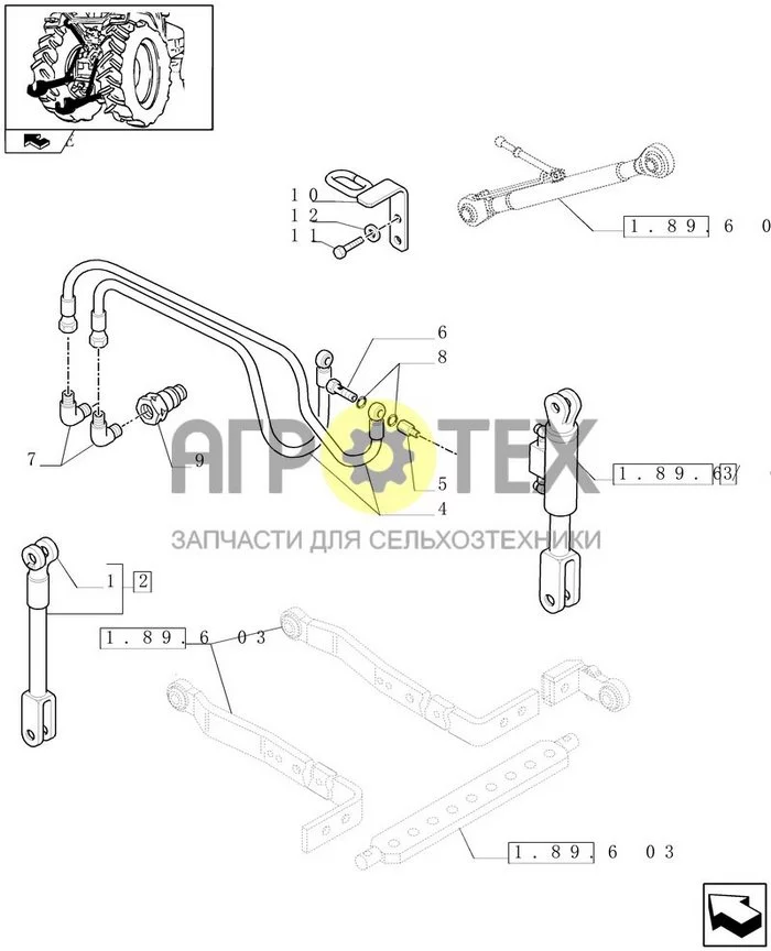 1.89.6/02 - ПРАВАЯ ГИДРАВЛИЧЕСКАЯ ПОДЪЕМНАЯ ТЯГА (АРТ.330036-335965-337965-330966-332966 / 743536) (№11 на схеме)