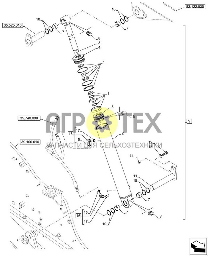 35.740.140 - VAR - 749768 - ЦИЛИНДР СТРЕЛЫ, КОМПЕНСАТОР, 128DEG KINEMATIC ; (Tech Type) FARMLIFT 633 (№13 на схеме)