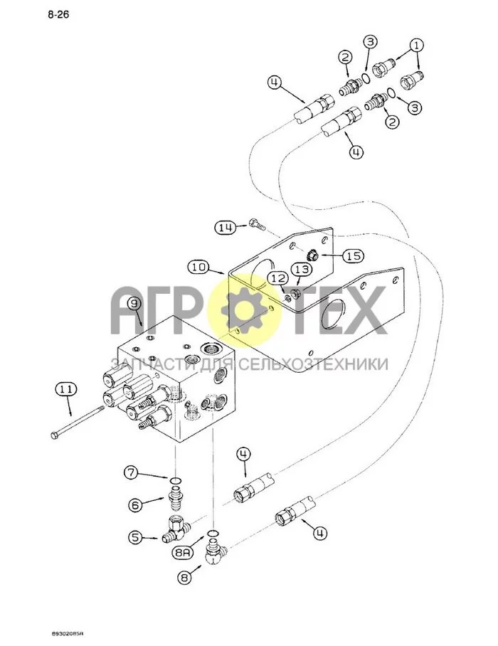 8-026 - СИСТЕМА HYD ОТ ТРАКТОРА К СЕЯЛКЕ, КРЕПЛЕНИЕ БЛОКА КЛАПАНОВ HYD, ШИРИНА 8 РЯДОВ И УЗКОСТЬ 12 РЯДОВ, ВЕРТИКАЛЬНЫЙ ОТКИД (№3 на схеме)