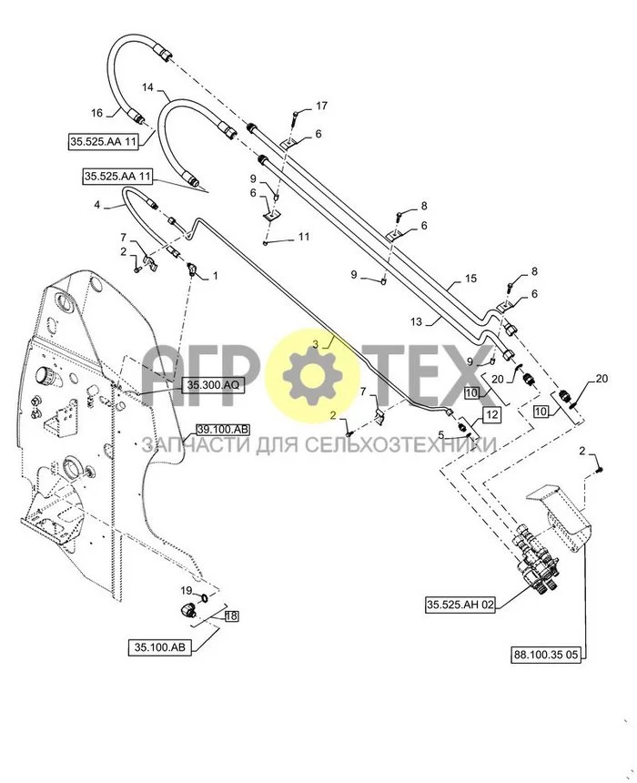 35.525.AA[12] - ВСПОМОГАТЕЛЬНАЯ ГИДРАВЛИКА, БОЛЬШОЙ РАСХОД, СЕКЦИЯ СТРЕЛЫ, БАЗОВАЯ ; (Var) 120W240D01 (№19 на схеме)