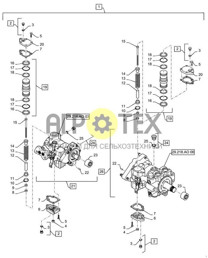 29.218.AO[08] - НАСОС ГИДРОСТАТИКИ, MECHANICAL CONTROL, ЗАДН. (SR250, SV300, TR320, TV380) (№3 на схеме)