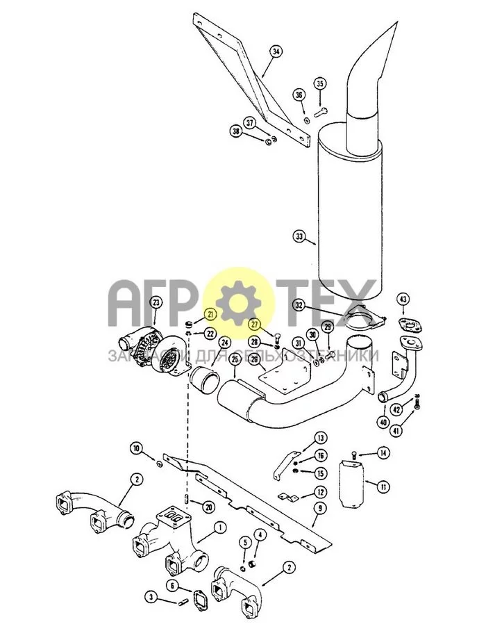 030 - EXHAUST MANIFOLD AND MUFFLER, 504BDT INTERCOOLED DIESEL ENGINE (№15 на схеме)