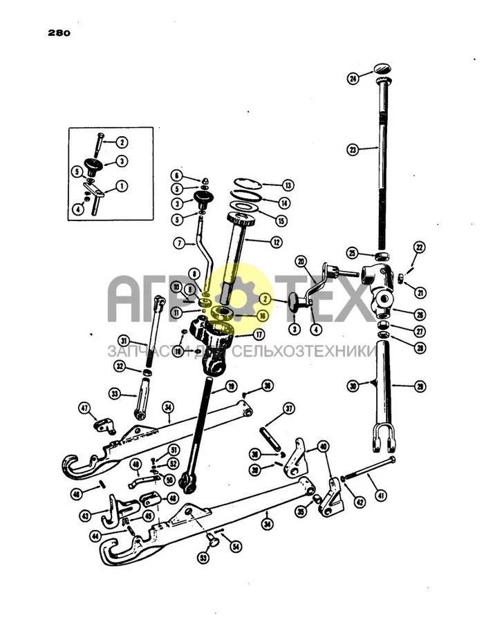 280 - ТЯГОВЫЕ РЫЧАГИ И ТЯГОВО-СЦЕПНЫЕ УСТРОЙСТВА ДЛЯ ТЯГАЧА EAGLE, ДО S/N 8262800 (№4 на схеме)