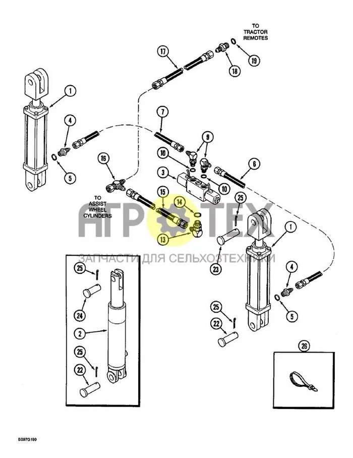 8-006 - ГИДРАВЛИЧЕСКАЯ СИСТЕМА РАЗМЕТКИ РЯДОВ, CYCLO AIR, 8-РЯДНАЯ УЗКАЯ И 6-РЯДНАЯ (№26 на схеме)