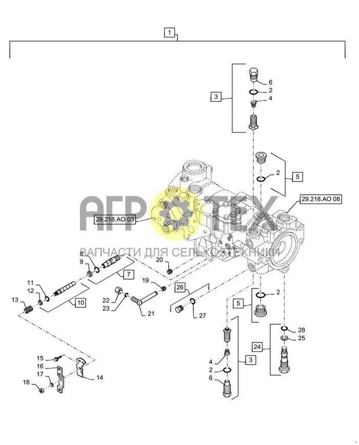 29.218.AO[07] - НАСОС ГИДРОСТАТИКИ, MECHANICAL CONTROLS, ЗАДН. (SR250, SV300, TR320, TV380) (№23 на схеме)