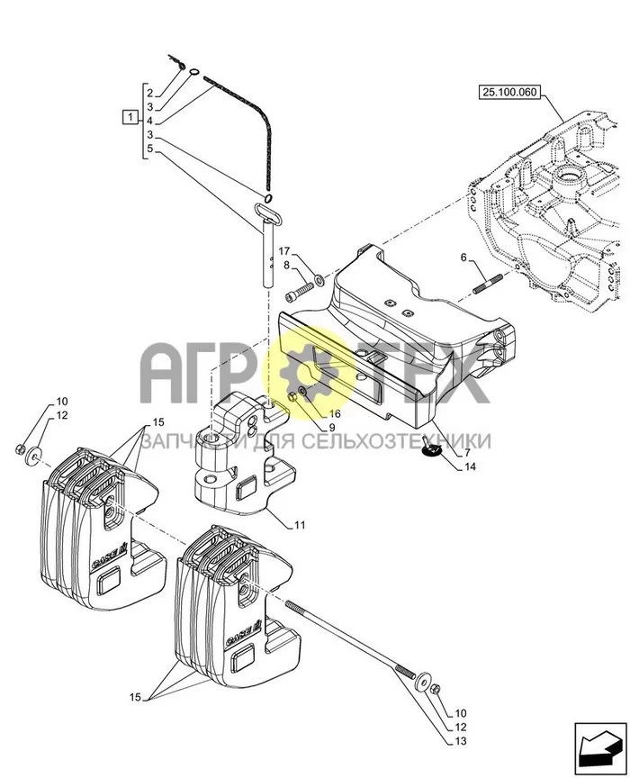 39.140.070 - VAR - 336215 - ПЕРЕДН., БАЛЛАСТ (240KG), W/ MULTIFUNCTIONAL AXLE SUPPORT (MAS) (№9 на схеме)