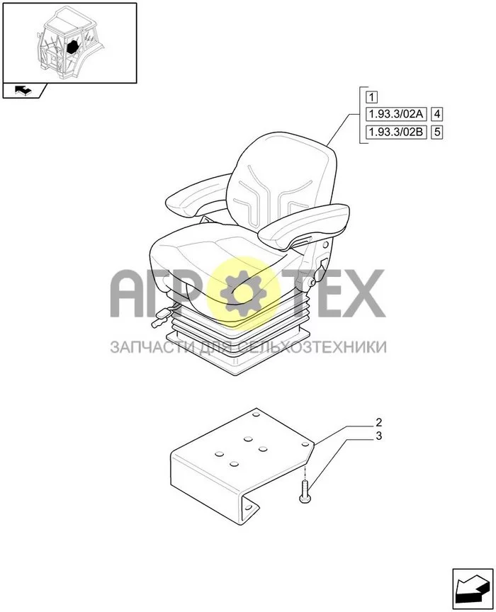 1.93.3/02 - SWIVEL ТКАНЬ СИДЕНЬЕ WITH AIR ПОДВЕСКА, ВЫКЛЮЧАТЕЛЬ AND ПОДЛОКОТНИК - W/CAB (VAR.330859) (№3 на схеме)