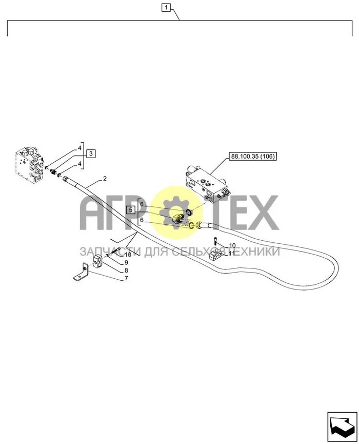 88.100.35[107] - DIA KIT, ШТАНГА, RIDE CONTROL, ГИДРАВЛИЧЕСКИЙ ТРУБОПРОВОД, ELITE ; (Tech Type) FARMLIFT 636 (№9 на схеме)