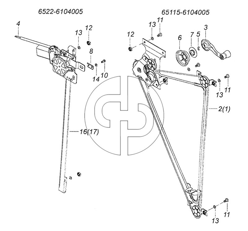 65115-6104005 Установка стеклоподъемников двери (№3 на схеме)