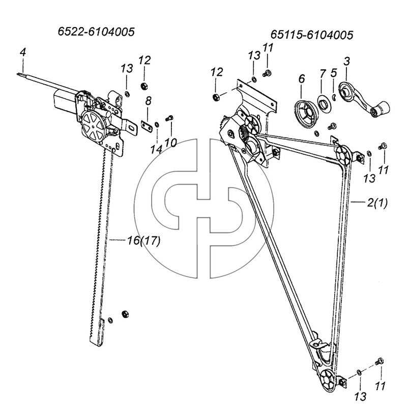 65115-6104005 Установка стеклоподъемников двери (№3 на схеме)