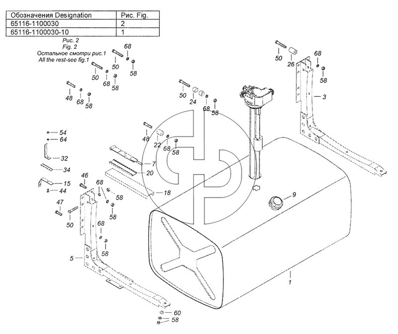 65116-1100030 Установка топливного бака (№5 на схеме)