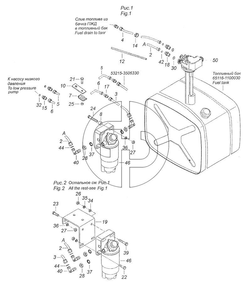 43255-1105030 Установка фильтра грубой очистки топлива и топливопроводов (№30 на схеме)