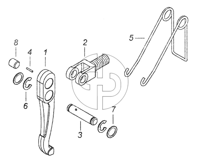 14.1601086 Рычаг оттяжной с вилкой и пружиной (№3 на схеме)