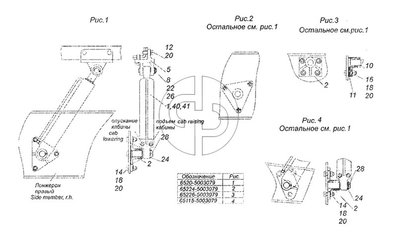 6520-5003079 Установка гидроцилиндра кабины (№41 на схеме)