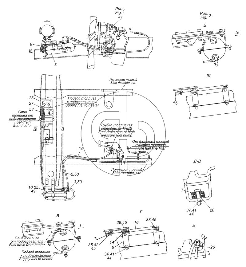 53205-8106002-60 Установка топливного бачка и топливопроводов подогревателя 15.8106 (№49 на схеме)