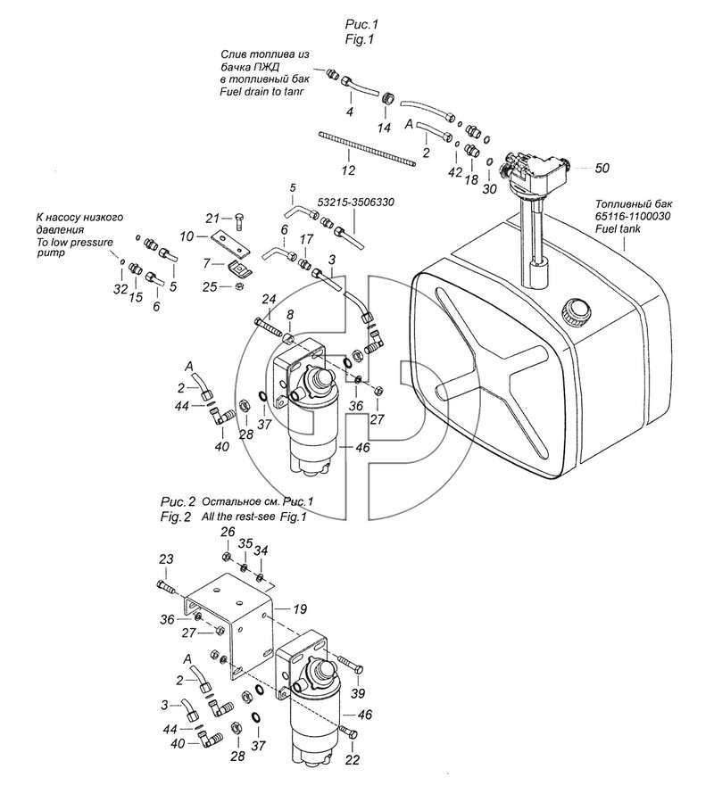 43255-1105030 Установка фильтра грубой очистки топлива и топливопроводов (№30 на схеме)