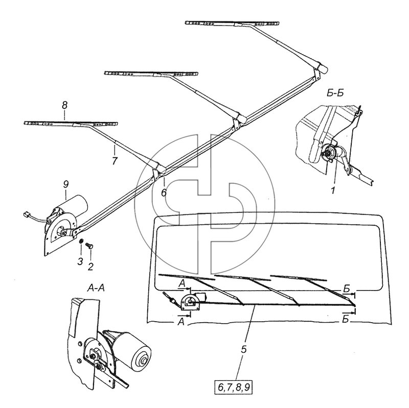 6520-5205001 Установка стеклоочистителя (№2 на схеме)