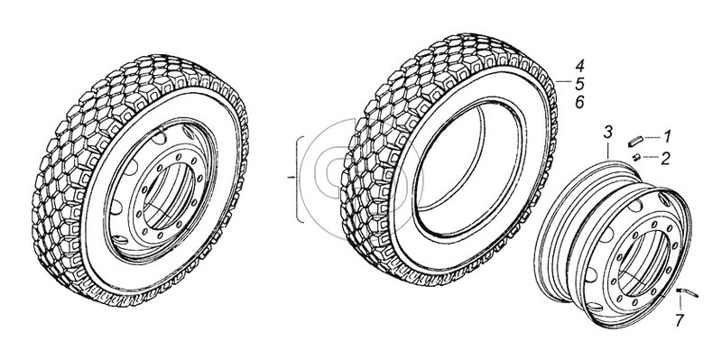 65116-3101011 Колесо 8,25x22,5 стальное с шиной (№3 на схеме)